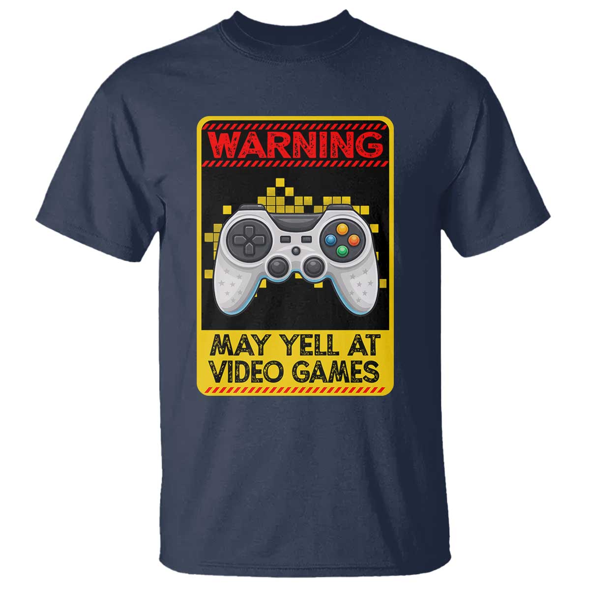 Funny Video Gamer T Shirt Warning May Yell At Video Games TS14 Navy Print Your Wear