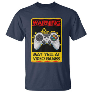 Funny Video Gamer T Shirt Warning May Yell At Video Games TS14 Navy Print Your Wear