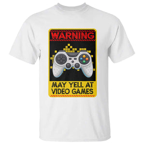 Funny Video Gamer T Shirt Warning May Yell At Video Games TS14 White Print Your Wear