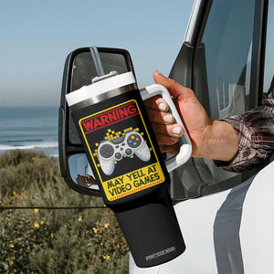 Funny Video Gamer Tumbler With Handle Warning May Yell At Video Games TS14 Print Your Wear
