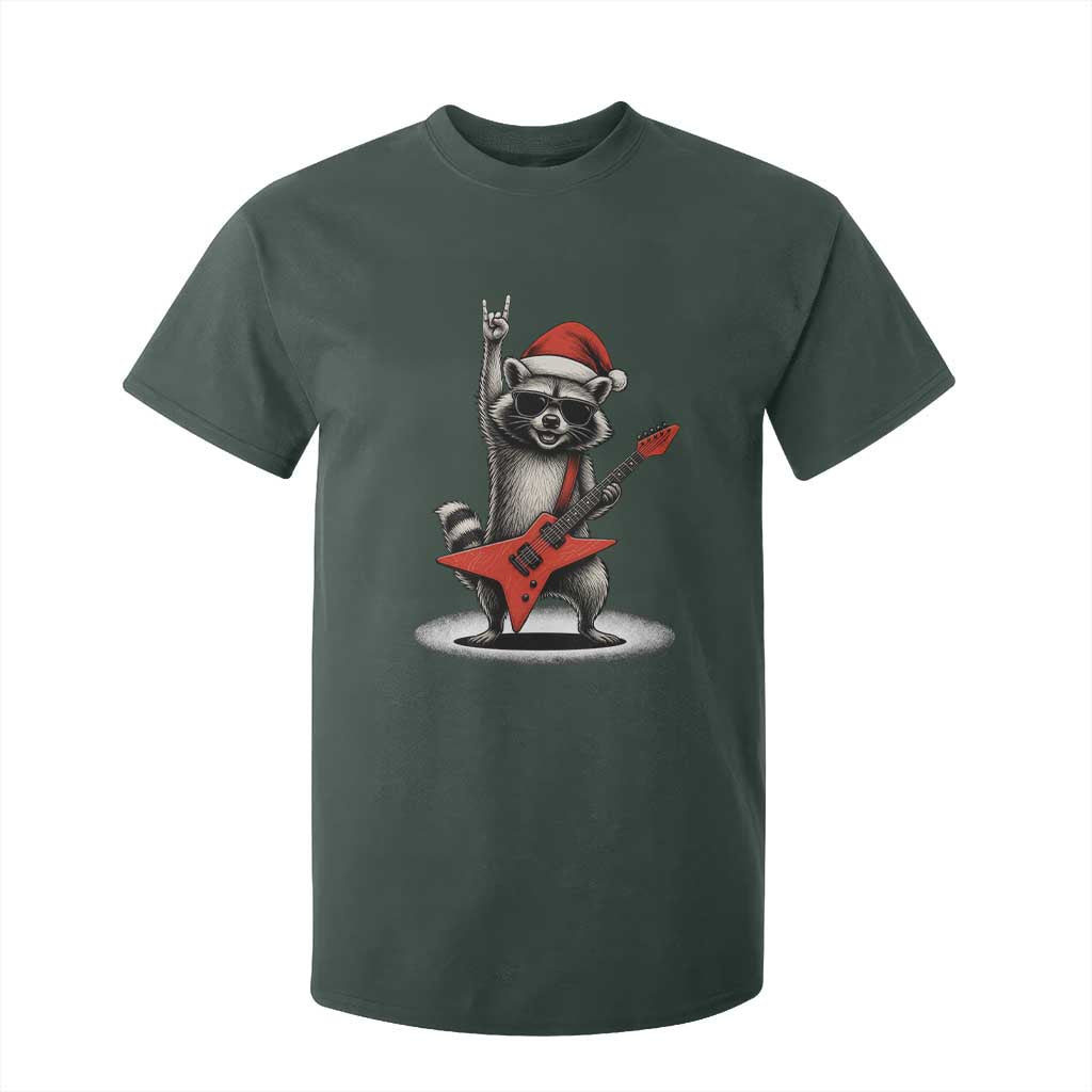 Funny Raccoon Rock Music Christmas T Shirt For Kid TS14 Dark Forest Green Print Your Wear