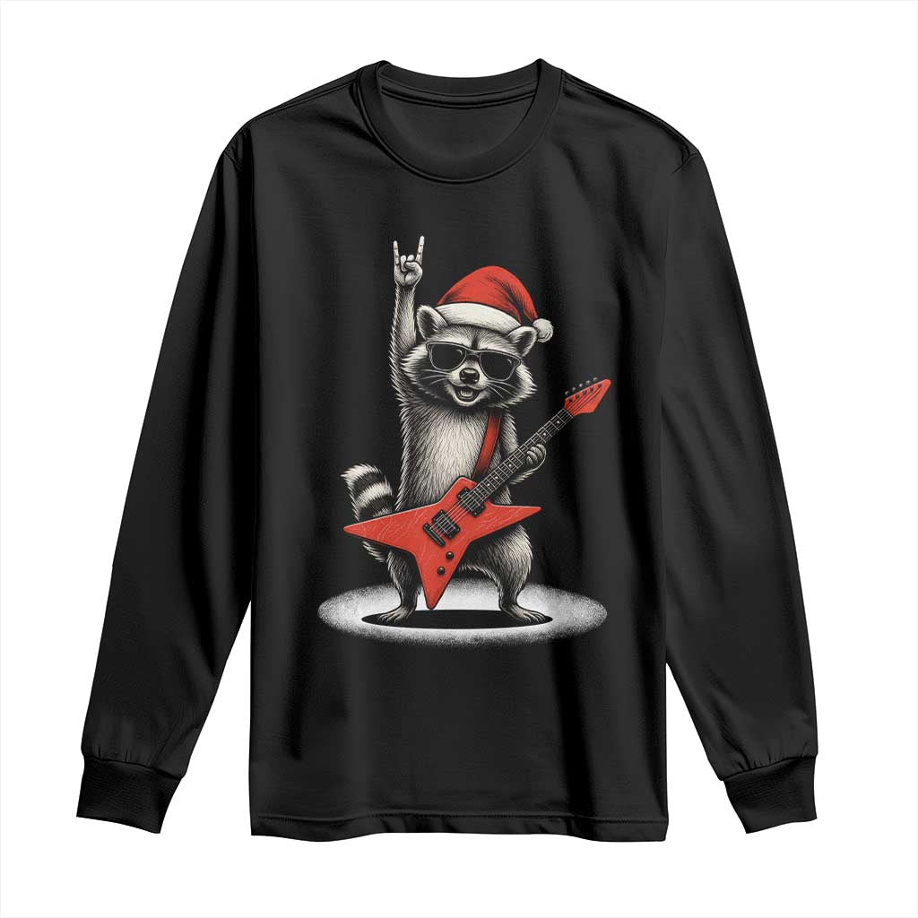 Funny Raccoon Rock Music Christmas Long Sleeve Shirt TS14 Black Print Your Wear