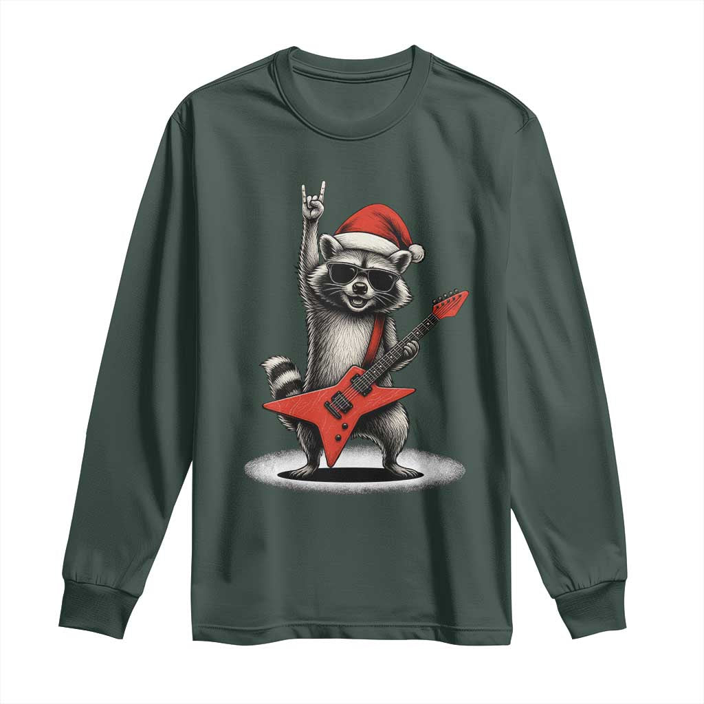 Funny Raccoon Rock Music Christmas Long Sleeve Shirt TS14 Dark Forest Green Print Your Wear