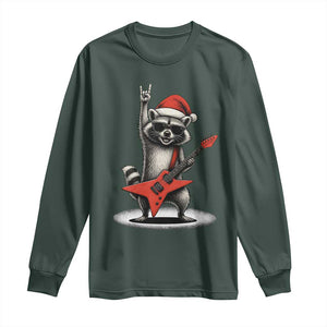 Funny Raccoon Rock Music Christmas Long Sleeve Shirt TS14 Dark Forest Green Print Your Wear