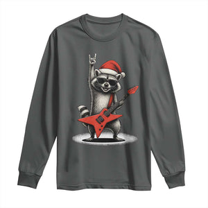 Funny Raccoon Rock Music Christmas Long Sleeve Shirt TS14 Dark Heather Print Your Wear