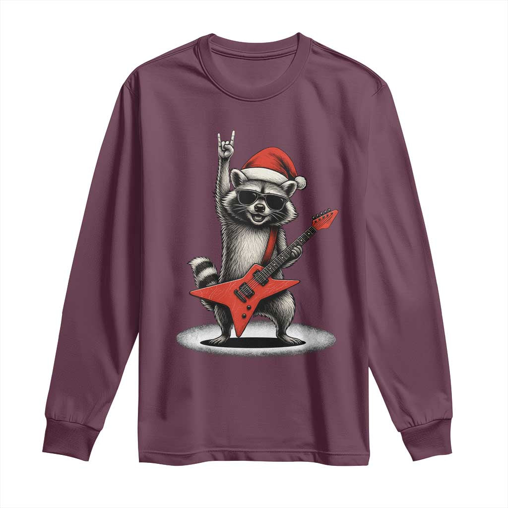Funny Raccoon Rock Music Christmas Long Sleeve Shirt TS14 Maroon Print Your Wear