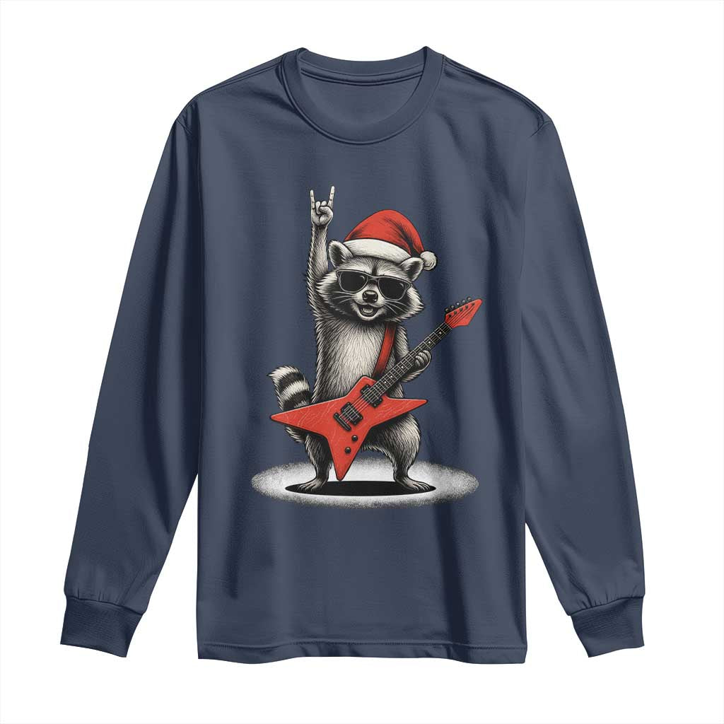 Funny Raccoon Rock Music Christmas Long Sleeve Shirt TS14 Navy Print Your Wear