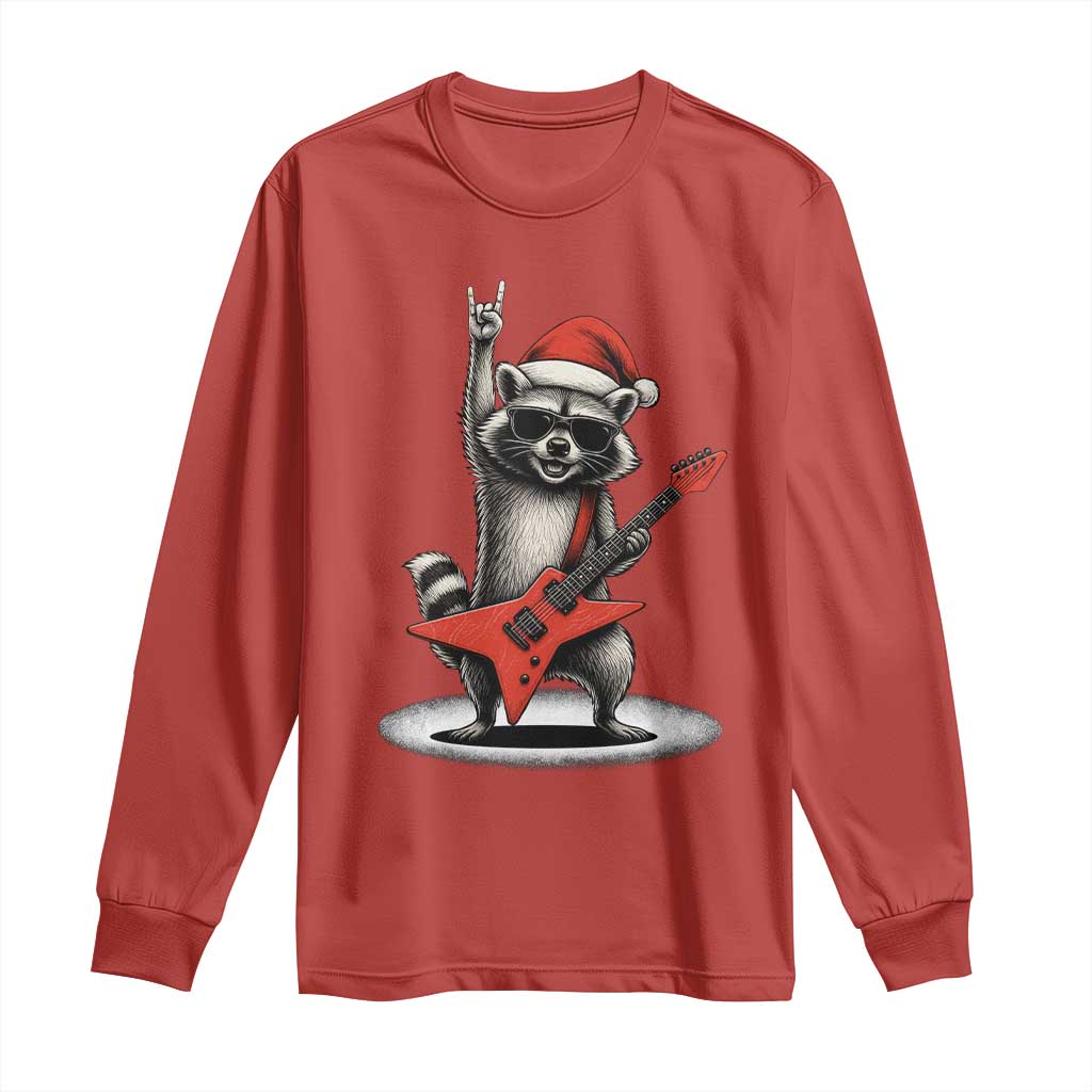 Funny Raccoon Rock Music Christmas Long Sleeve Shirt TS14 Red Print Your Wear