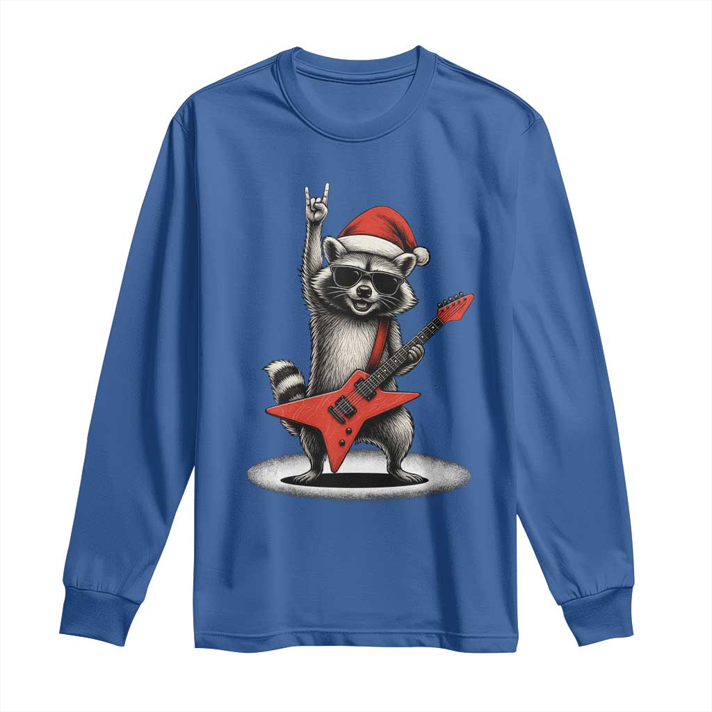 Funny Raccoon Rock Music Christmas Long Sleeve Shirt TS14 Royal Blue Print Your Wear