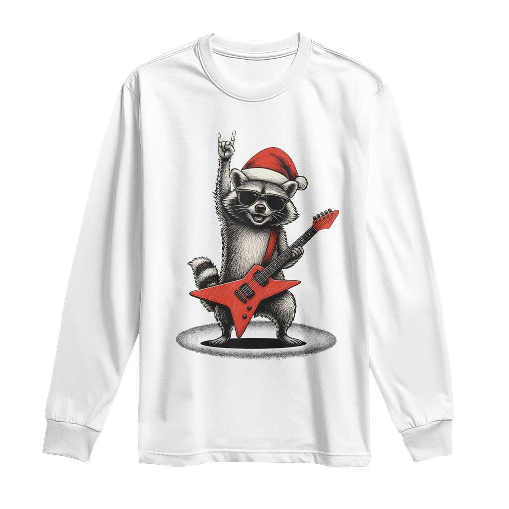 Funny Raccoon Rock Music Christmas Long Sleeve Shirt TS14 White Print Your Wear