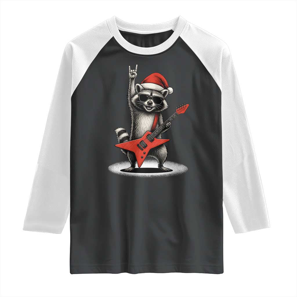 Funny Raccoon Rock Music Christmas Raglan Shirt TS14 Black White Print Your Wear