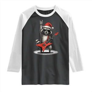 Funny Raccoon Rock Music Christmas Raglan Shirt TS14 Black White Print Your Wear