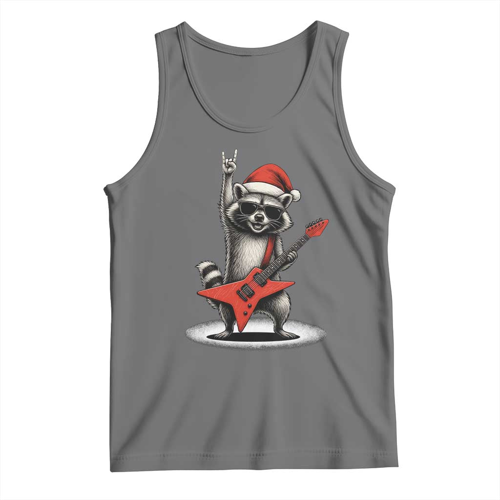 Funny Raccoon Rock Music Christmas Tank Top TS14 Black Heather Print Your Wear