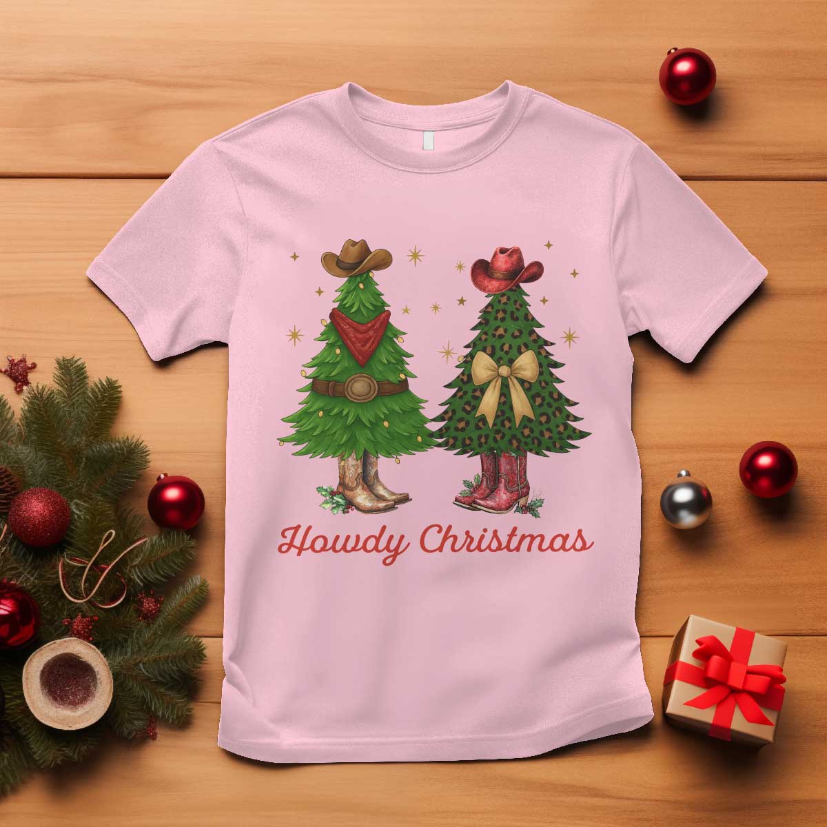 Howdy Christmas T Shirt Cowboy Western Country Xmas TS14 Light Pink Print Your Wear