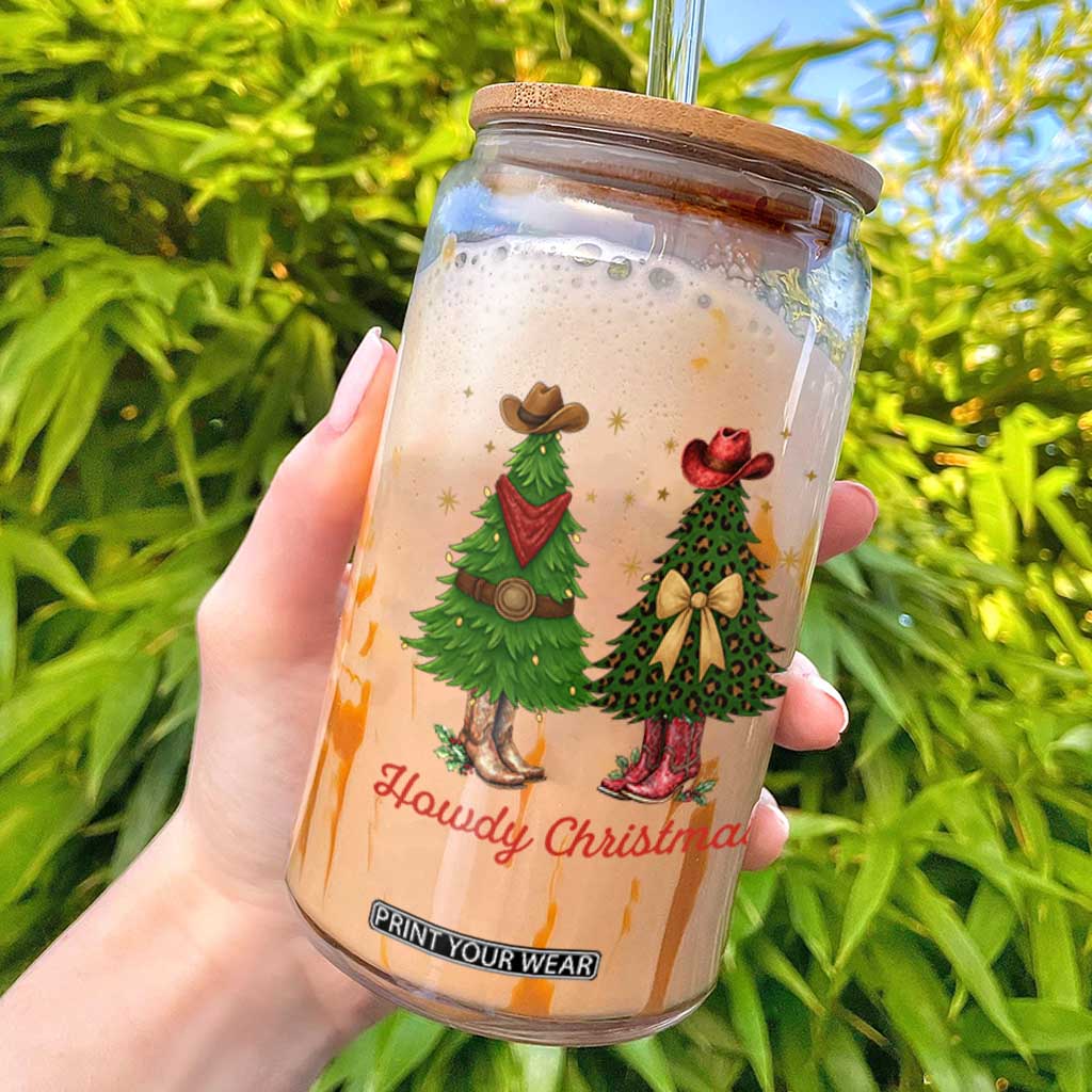 Howdy Christmas Glass Can Cowboy Western Country Xmas TS14 White Print Your Wear