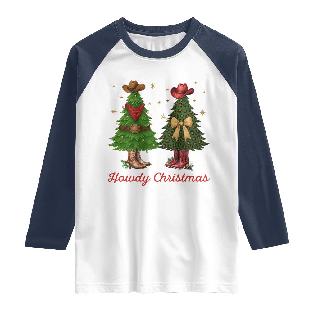 Howdy Christmas Raglan Shirt Cowboy Western Country Xmas TS14 White Navy Print Your Wear