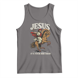 Funny Cowboy Jesus Christmas Tank Top It Is Your Birthday TS14 Deep Heather Print Your Wear