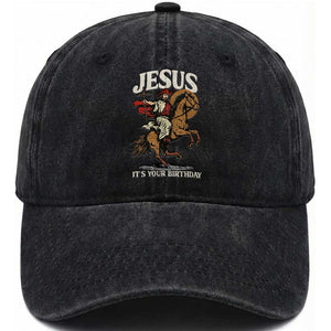Funny Cowboy Jesus Christmas Washed Cotton Baseball Cap It Is Your Birthday TS14 Washed Cap Universal Fit Black Print Your Wear