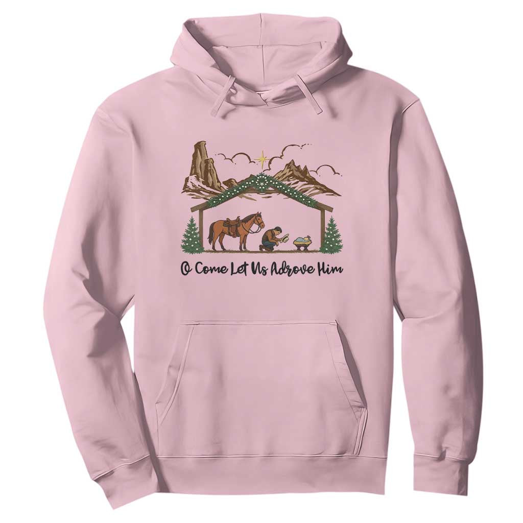 Nativity Scene Christmas Hoodie Cowboy Bible Scripture Verse Western TS14 Light Pink Print Your Wear