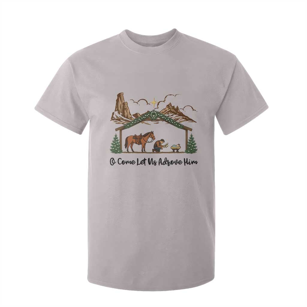 Nativity Scene Christmas T Shirt For Kid Cowboy Bible Scripture Verse Western TS14 Ice Gray Print Your Wear