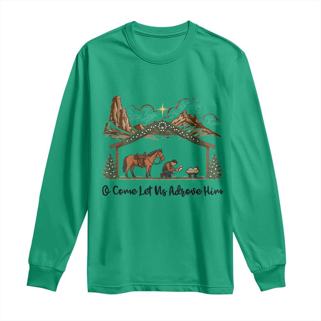 Nativity Scene Christmas Long Sleeve Shirt Cowboy Bible Scripture Verse Western TS14 Irish Green Print Your Wear