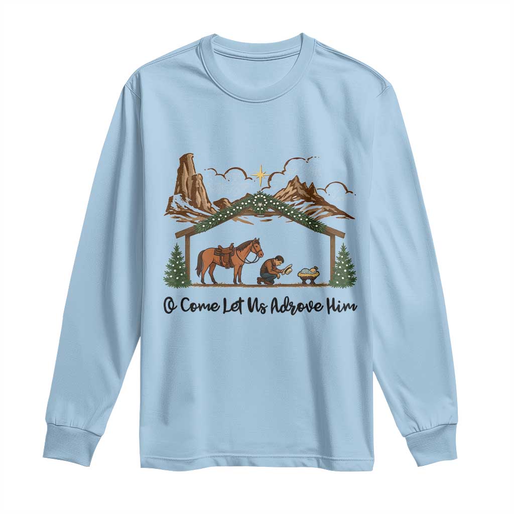 Nativity Scene Christmas Long Sleeve Shirt Cowboy Bible Scripture Verse Western TS14 Light Blue Print Your Wear