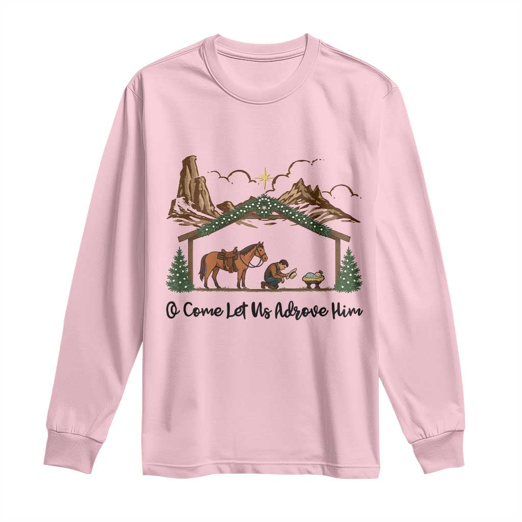 Nativity Scene Christmas Long Sleeve Shirt Cowboy Bible Scripture Verse Western TS14 Light Pink Print Your Wear