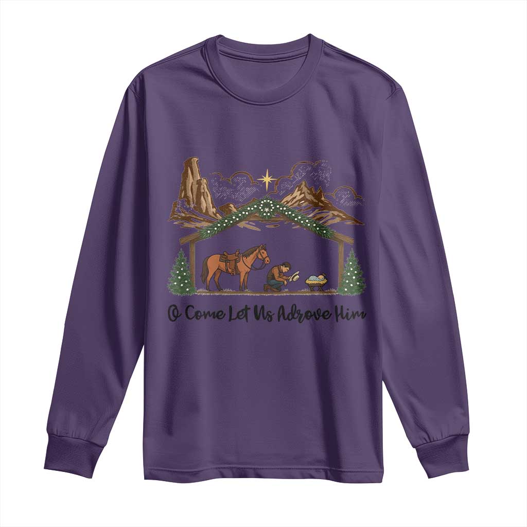 Nativity Scene Christmas Long Sleeve Shirt Cowboy Bible Scripture Verse Western TS14 Purple Print Your Wear