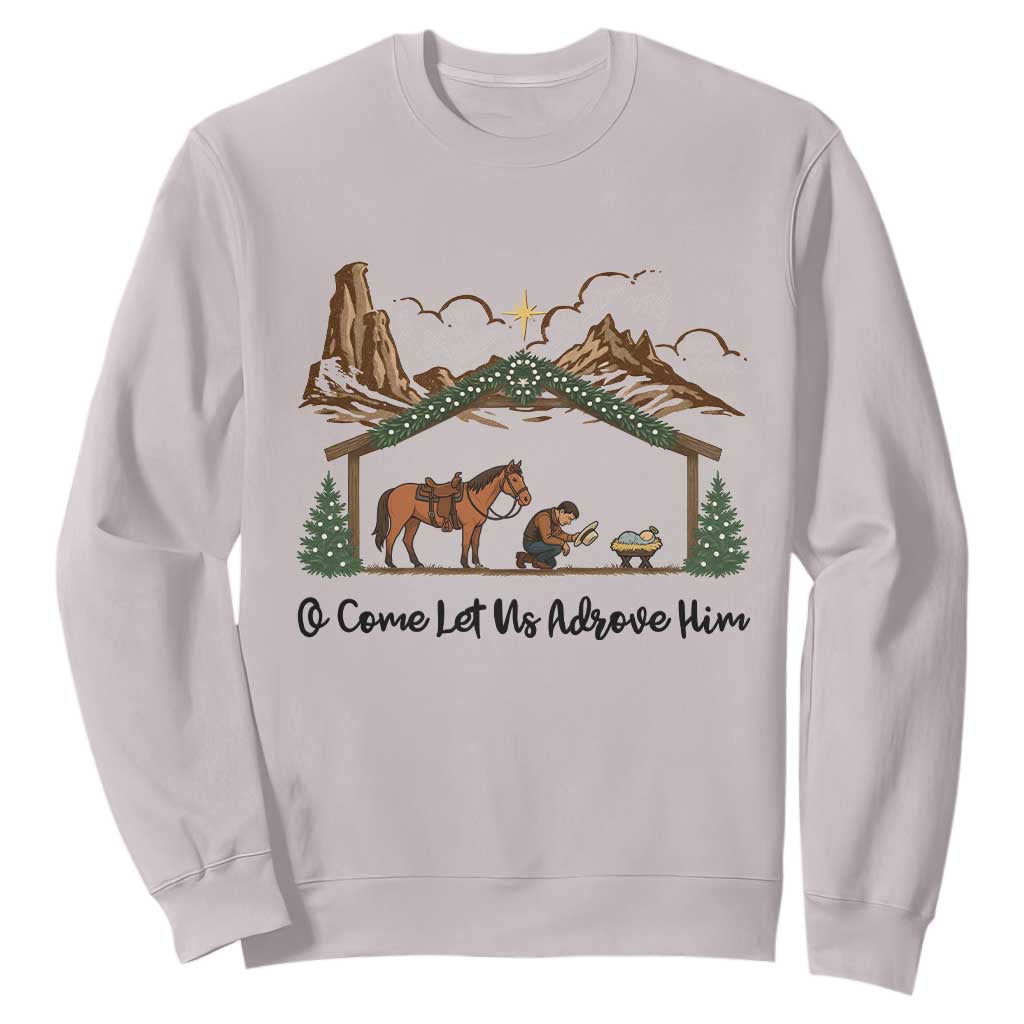 Nativity Scene Christmas Sweatshirt Cowboy Bible Scripture Verse Western TS14 Ice Gray Print Your Wear