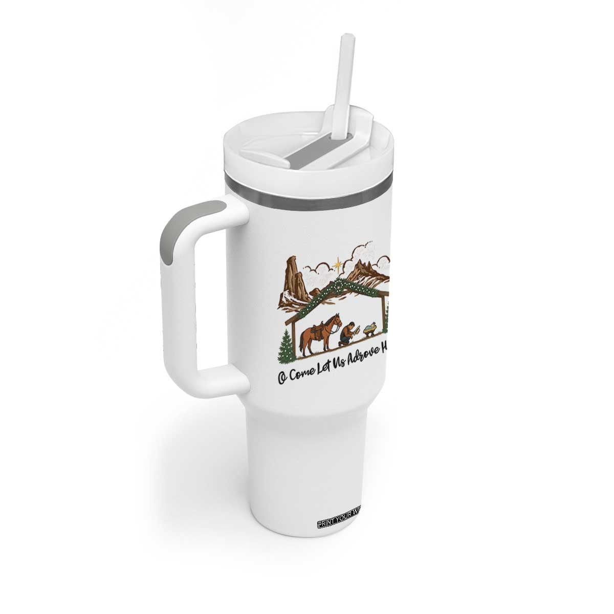 Nativity Scene Christmas Tumbler With Handle Cowboy Bible Scripture Verse Western TS14 Print Your Wear