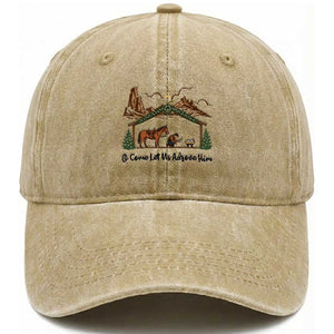 Nativity Scene Christmas Washed Cotton Baseball Cap Cowboy Bible Scripture Verse Western TS14 Washed Cap Universal Fit Khaki Print Your Wear