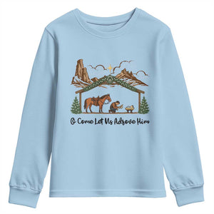 Nativity Scene Christmas Youth Sweatshirt Cowboy Bible Scripture Verse Western TS14 Light Blue Print Your Wear