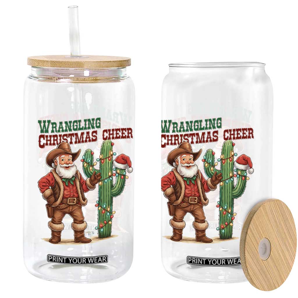Funny Santa Cowboy Glass Can Wrangling Christmas Cheer TS14 Print Your Wear