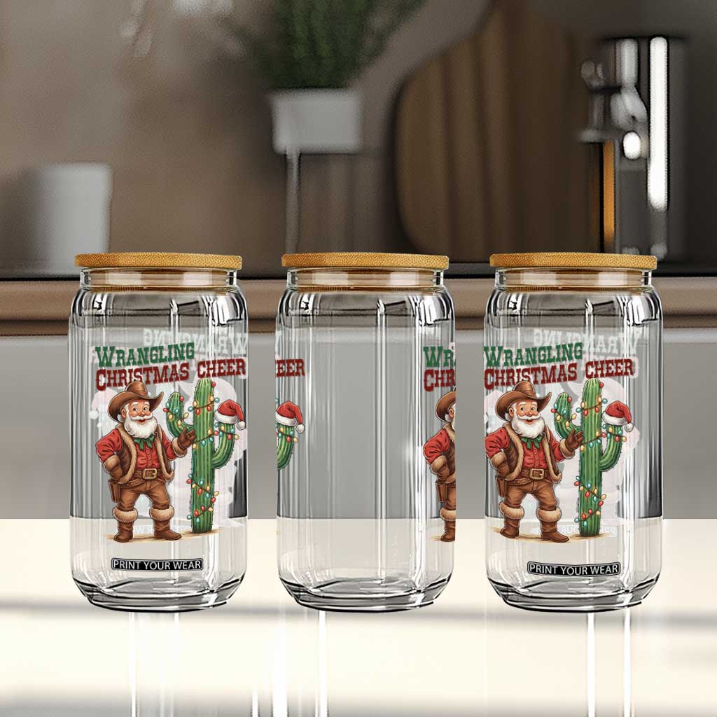 Funny Santa Cowboy Glass Can Wrangling Christmas Cheer TS14 Print Your Wear