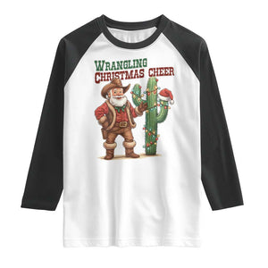 Funny Santa Cowboy Raglan Shirt Wrangling Christmas Cheer TS14 White Black Print Your Wear
