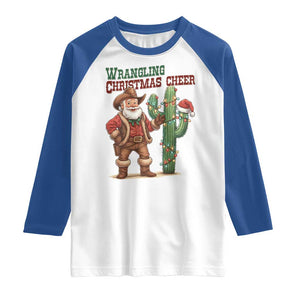Funny Santa Cowboy Raglan Shirt Wrangling Christmas Cheer TS14 White Royal Print Your Wear