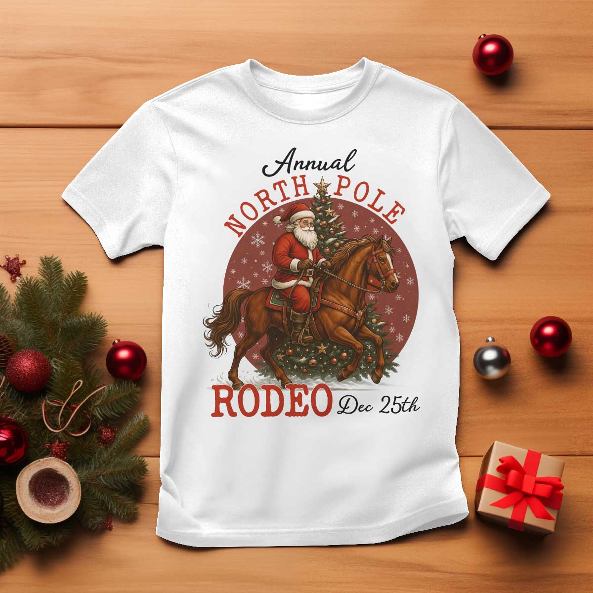 Cowboy Santa Christmas T Shirt Annual North Pole Rodeo Dec 25th TS14 White Print Your Wear