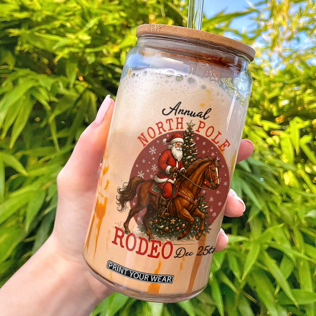 Cowboy Santa Christmas Glass Can Annual North Pole Rodeo Dec 25th TS14 White Print Your Wear