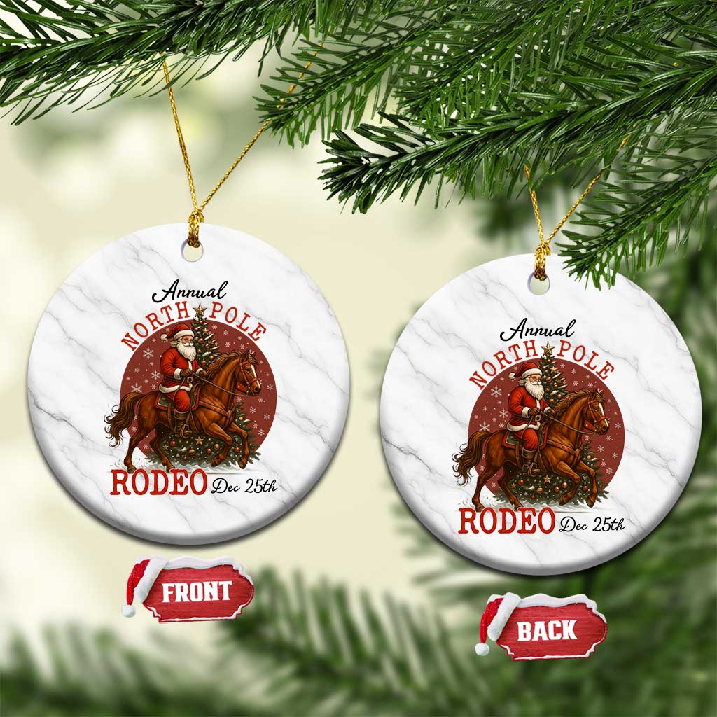 Cowboy Santa Christmas Ceramic Ornament Annual North Pole Rodeo Dec 25th TS14 1pc White Marble Print Your Wear