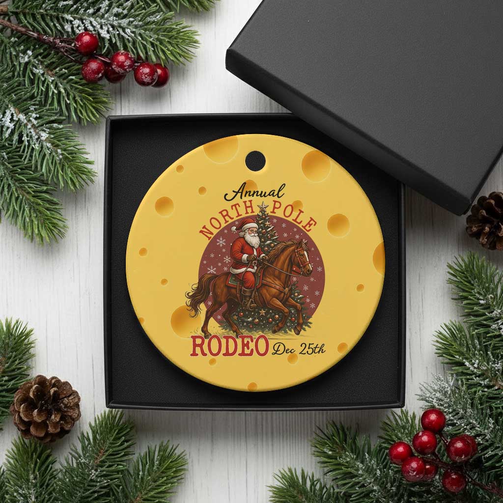 Cowboy Santa Christmas Ceramic Ornament Annual North Pole Rodeo Dec 25th TS14 1pc Yellow Cheese Print Your Wear
