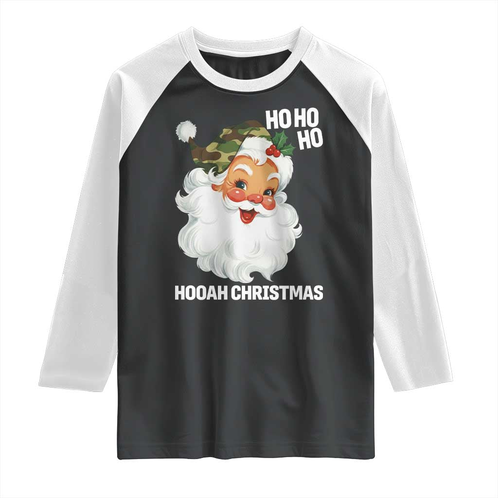 Camo Santa Christmas Raglan Shirt Ho Ho Ho Hooah Christmas TS14 Black White Print Your Wear