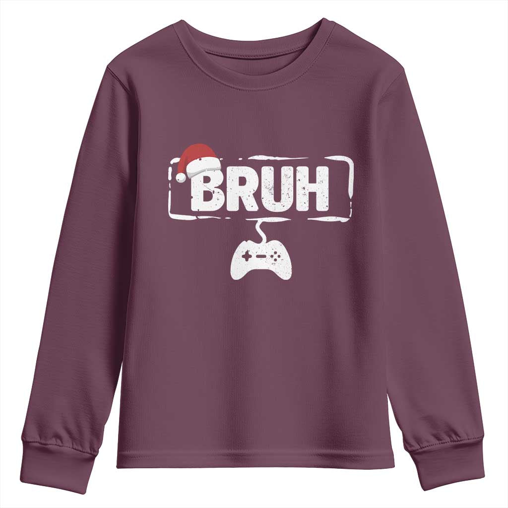 Funny Gaming Christmas Youth Sweatshirt Gamer Bruh Video Game TS14 Maroon Print Your Wear