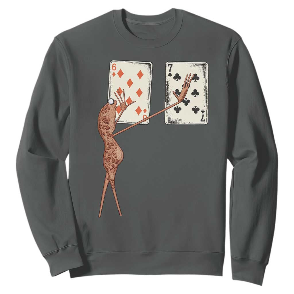 67 Marcus The Worm Poker Game Sweatshirt Funny Six Seven Meme Playing Cards TS14 Dark Heather Print Your Wear