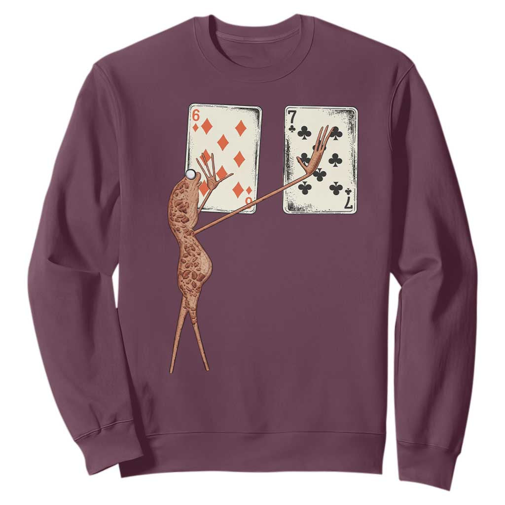 67 Marcus The Worm Poker Game Sweatshirt Funny Six Seven Meme Playing Cards TS14 Maroon Print Your Wear