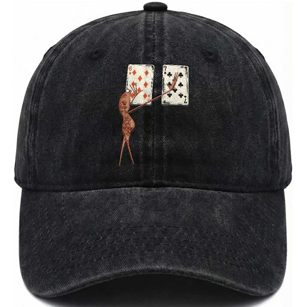 67 Marcus The Worm Poker Game Washed Cotton Baseball Cap Funny Six Seven Meme Playing Cards TS14 Washed Cap Universal Fit Black Print Your Wear