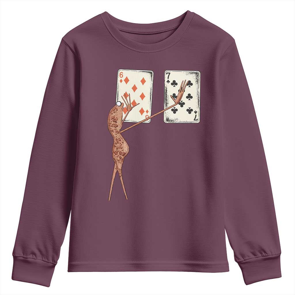 67 Marcus The Worm Poker Game Youth Sweatshirt Funny Six Seven Meme Playing Cards TS14 Maroon Print Your Wear