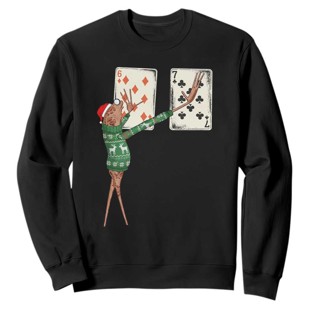 67 Marcus The Worm Poker Game Christmas Sweatshirt Funny Six Seven Meme Playing Cards Holiday Vibe TS14 Black Print Your Wear