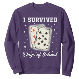I Survived 67 Days Of School Sweatshirt Playing Cards Meme TS14 Purple Print Your Wear