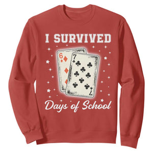I Survived 67 Days Of School Sweatshirt Playing Cards Meme TS14 Red Print Your Wear