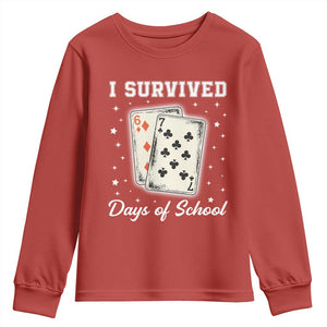 I Survived 67 Days Of School Youth Sweatshirt Playing Cards Meme TS14 Red Print Your Wear